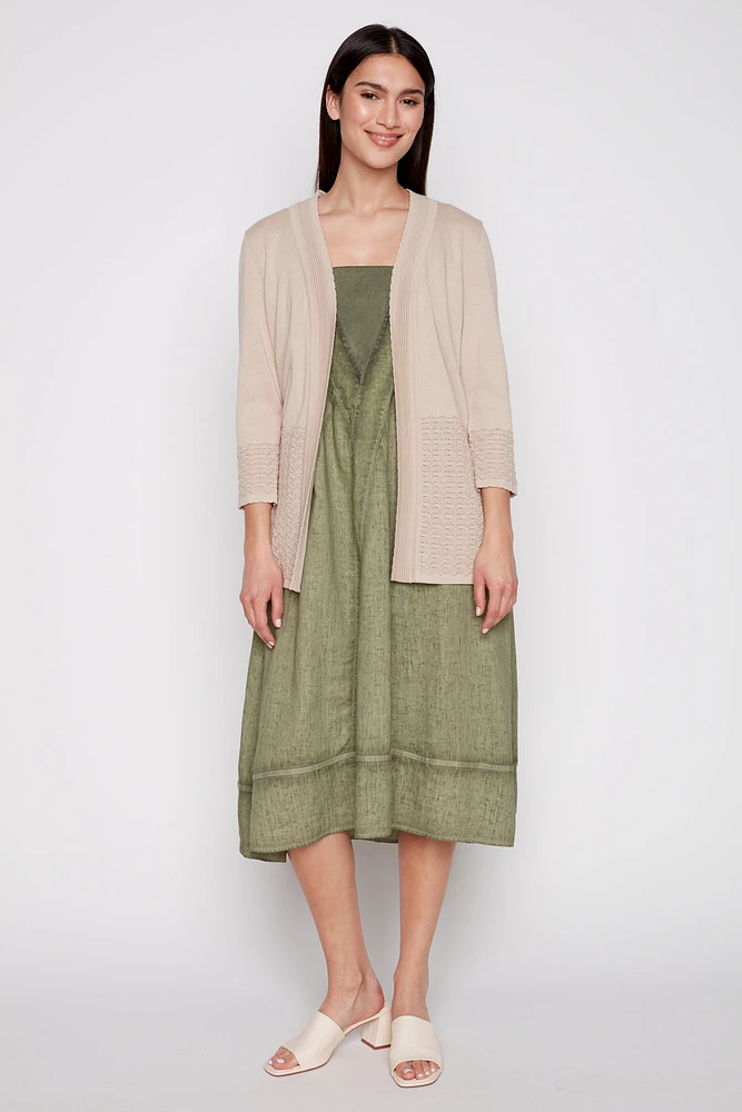 Rib combo linen dress