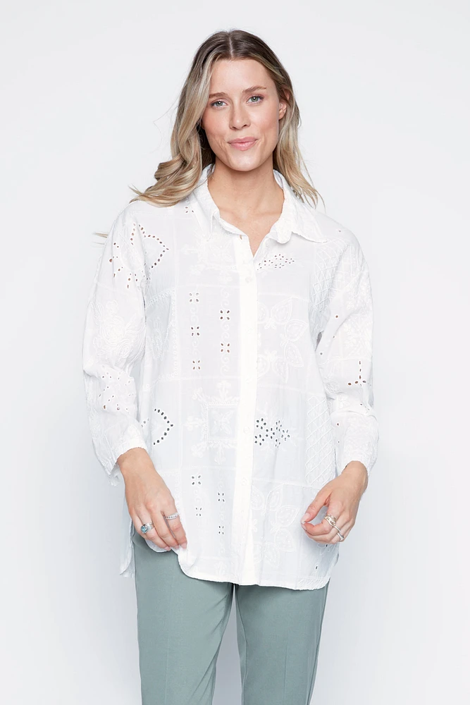 Eyelet embroidery cotton blouse