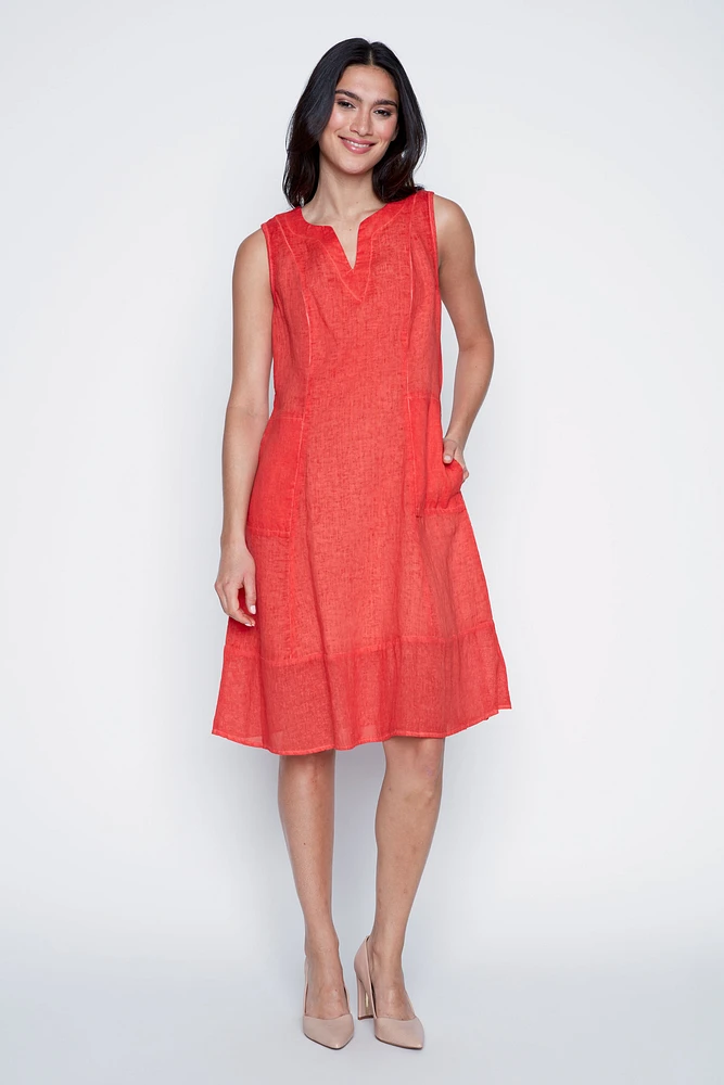 Patch pockets linen dress