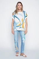 Floral design linen blend top