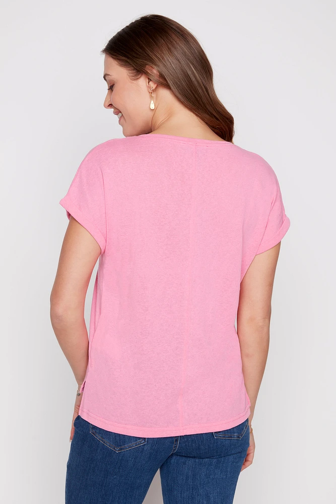 Solid linen blend top
