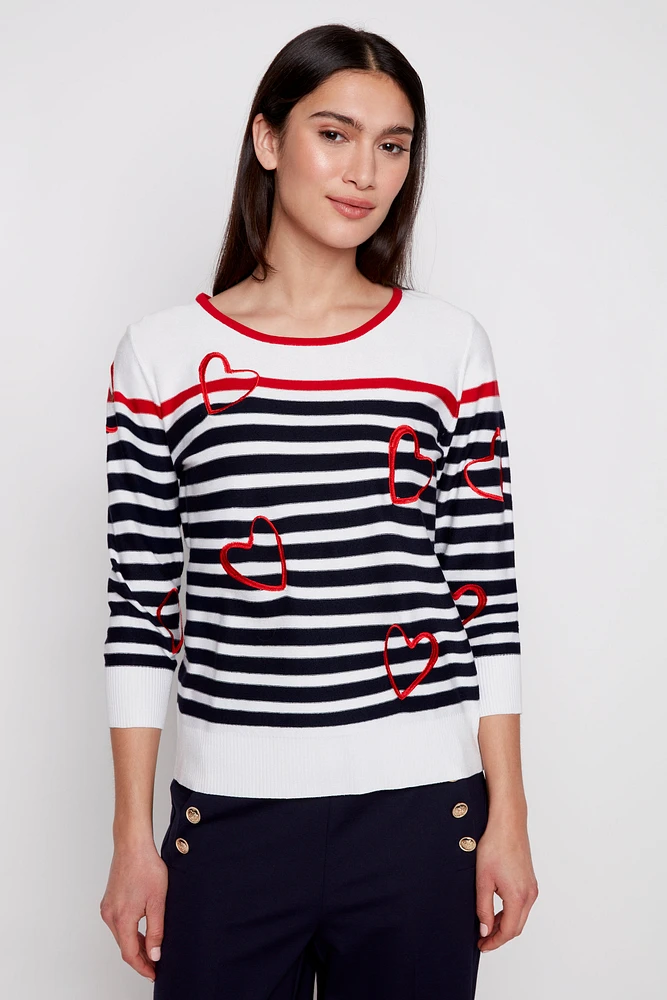 Stripe and heart sweater