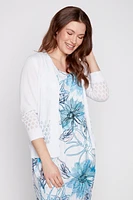 Short pointelle border cardigan