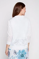 Short pointelle border cardigan