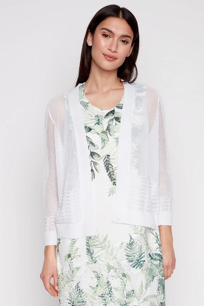 Pointelle border short cardigan
