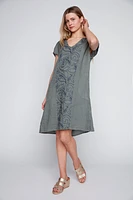 Floral embroidery linen dress