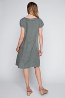 Floral embroidery linen dress