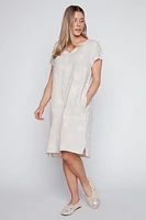 Circle embroidery linen dress