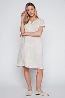 Circle embroidery linen dress