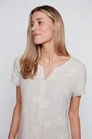 Circle embroidery linen dress