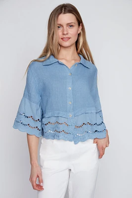 Crochet hem linen blouse