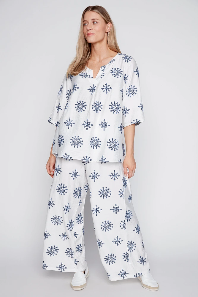 Printed V-neck top