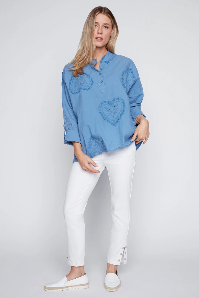 Heart embroidery cotton blouse