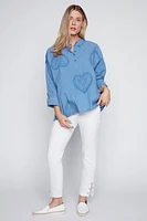 Heart embroidery cotton blouse