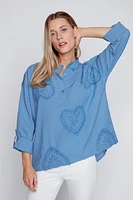 Heart embroidery cotton blouse