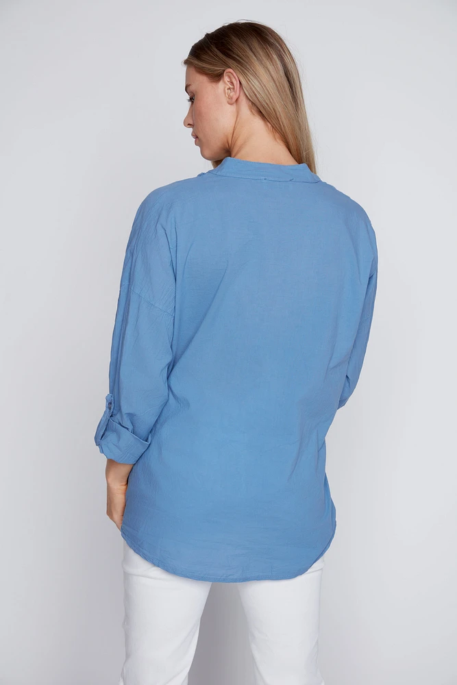 Heart embroidery cotton blouse