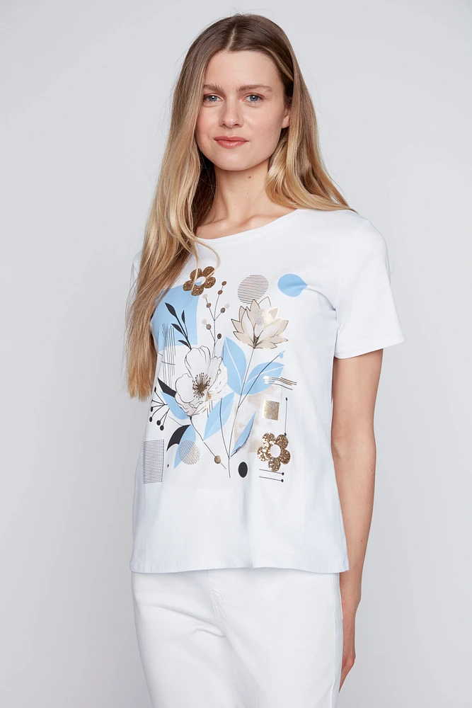 Floral geometric print t-shirt