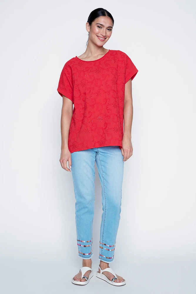 Squiggle embroidery cotton blouse