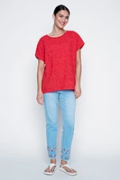 Squiggle embroidery cotton blouse