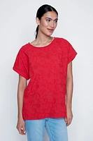 Squiggle embroidery cotton blouse