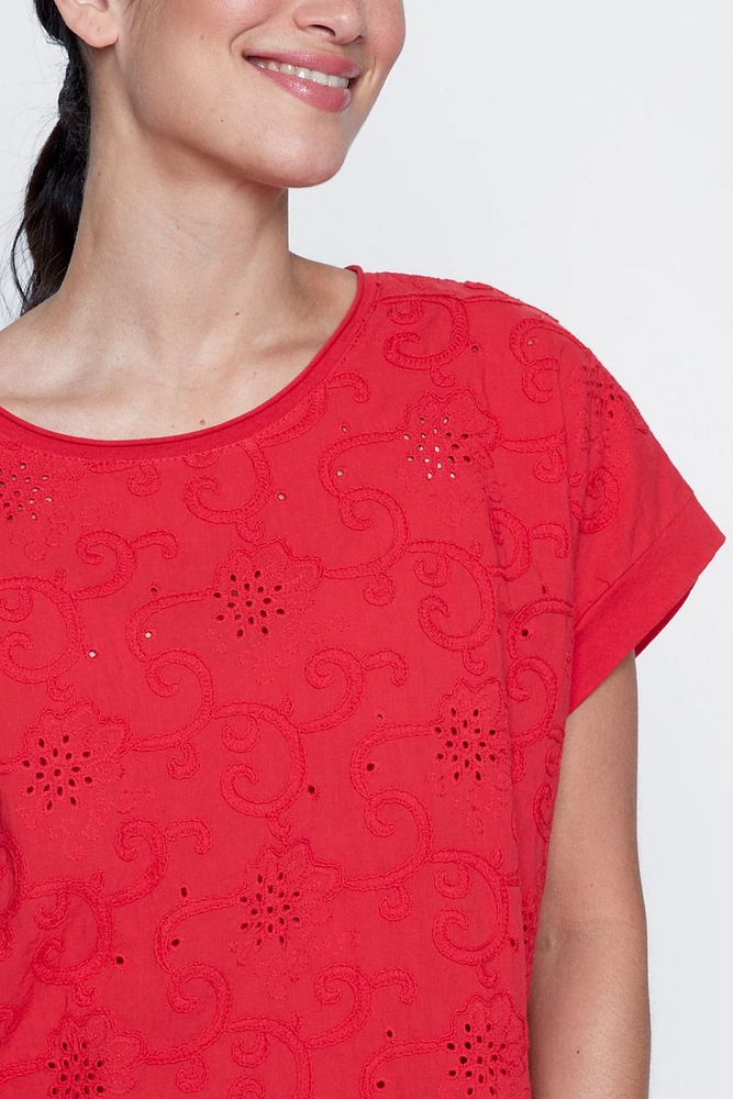 Squiggle embroidery cotton blouse