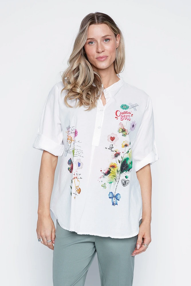 Screen print cotton blouse
