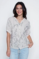 Embroidered leaf cotton blouse