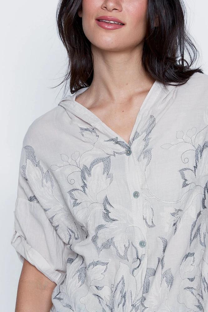 Embroidered leaf cotton blouse