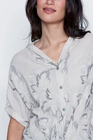 Embroidered leaf cotton blouse