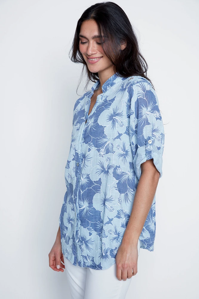 Floral print cotton blouse