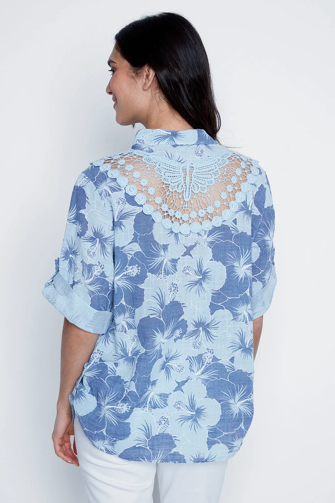 Floral print cotton blouse