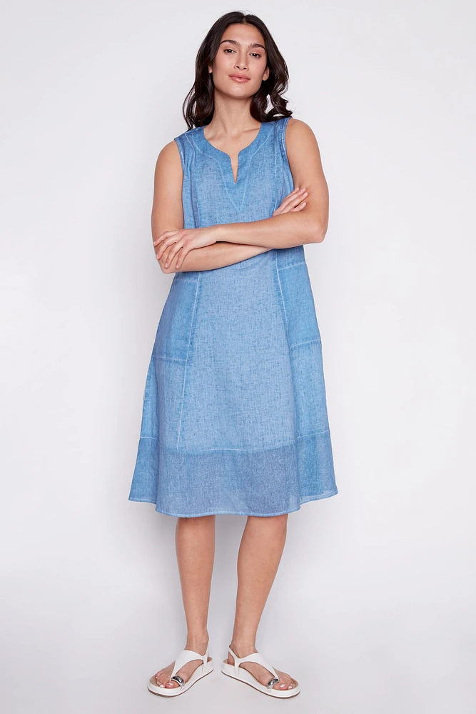 Patch pockets linen dress