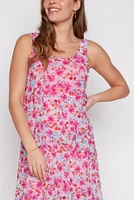 Floral mesh layered maxi dress