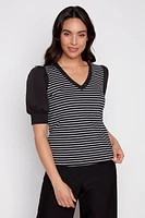 Elbow sleeve cotton stripe top