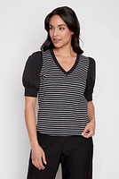 Elbow sleeve cotton stripe top