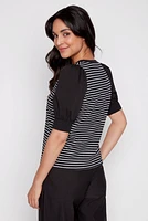 Elbow sleeve cotton stripe top