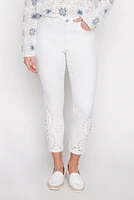 Slim leg eyelet embroidery jean