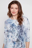 Printed burnout t-shirt with crochet applique
