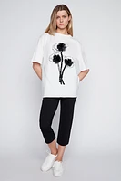 Flowers with lace cotton t-shirt