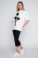 Flowers with lace cotton t-shirt