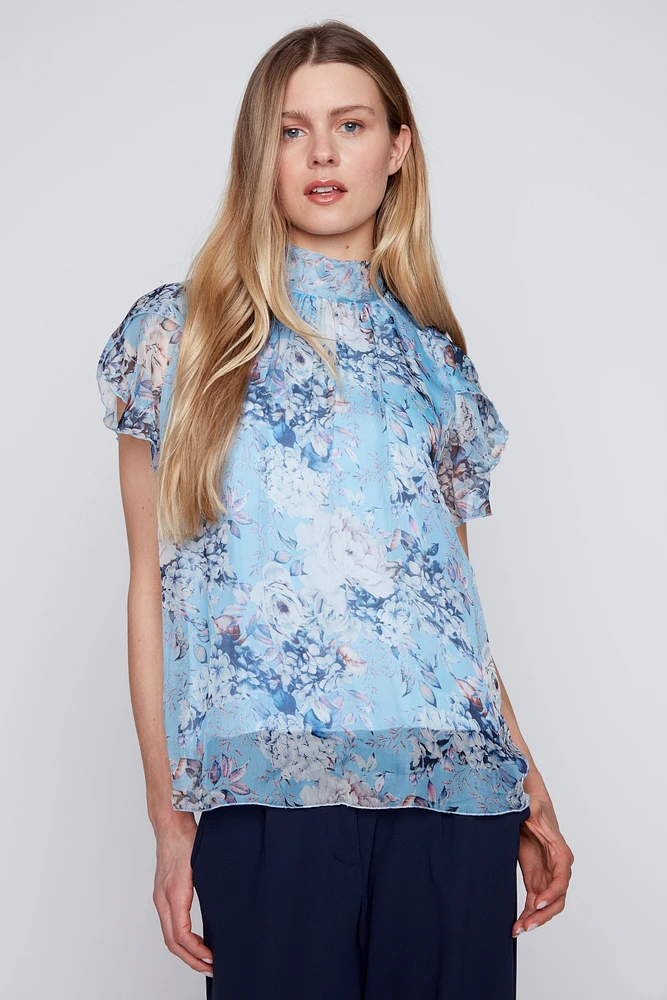 Floral print silk top
