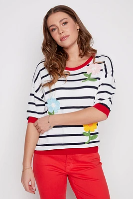 Le pull à appliques florales