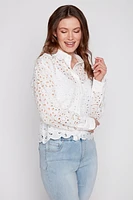 Solid embroidery cotton blouse