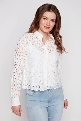 La blouse en coton uni brodé