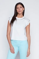 Solid cotton t-shirt with rhine stud trim