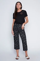 Wide leg floral jacquard capri