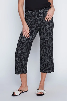Wide leg floral jacquard capri