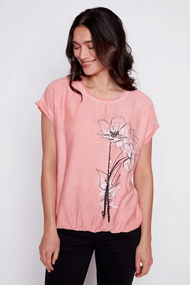 Floral print cotton blend top
