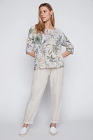 Tropical print cotton gauze top