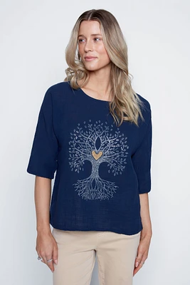 Tree of life cotton gauze top